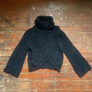 Bebe Cropped Black Knit Crossover Turtleneck Sweater Size Large